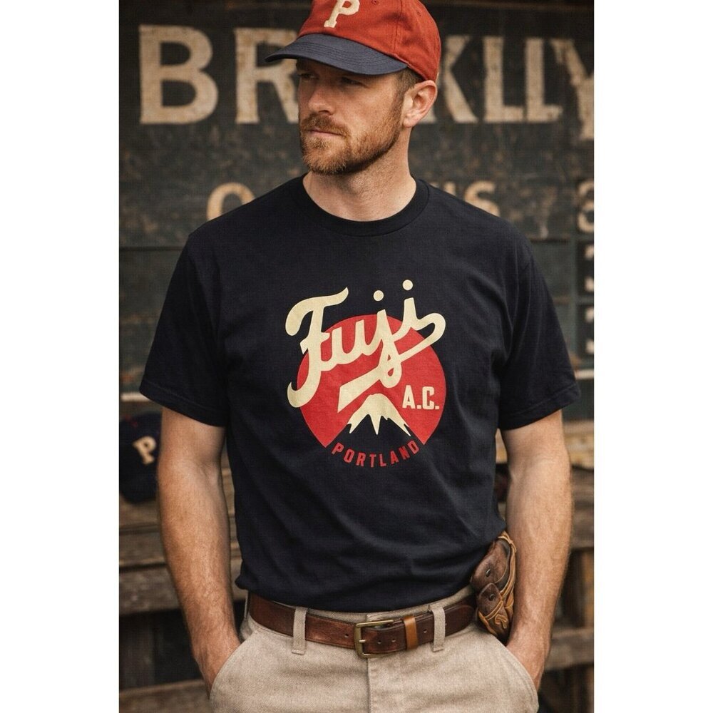 Ebbets Field Flannels Mens Fuji Athletic Club T-shirt XXL 2XL Black Portland Tee